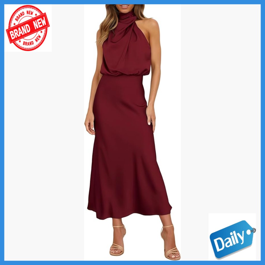 Satin Halter Maxi Dress Cocktail Formal Evening Party Sleeveless
